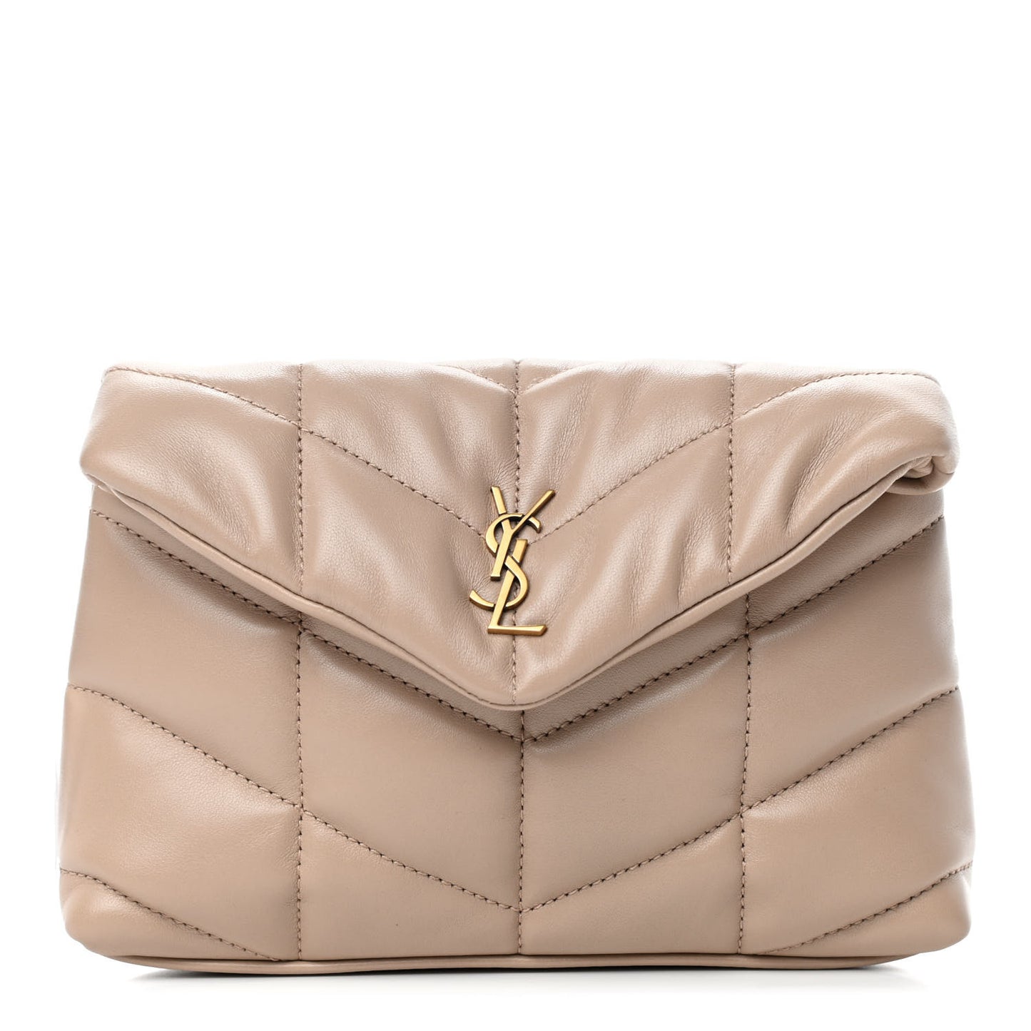Lambskin Monogram Loulou Puffer Pouch Clutch Dark Beige