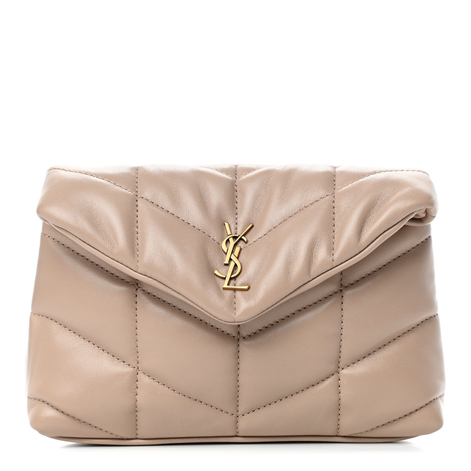 Saint Laurent Lambskin Monogram Loulou Puffer Pouch Clutch Dark Beige 1 of 4