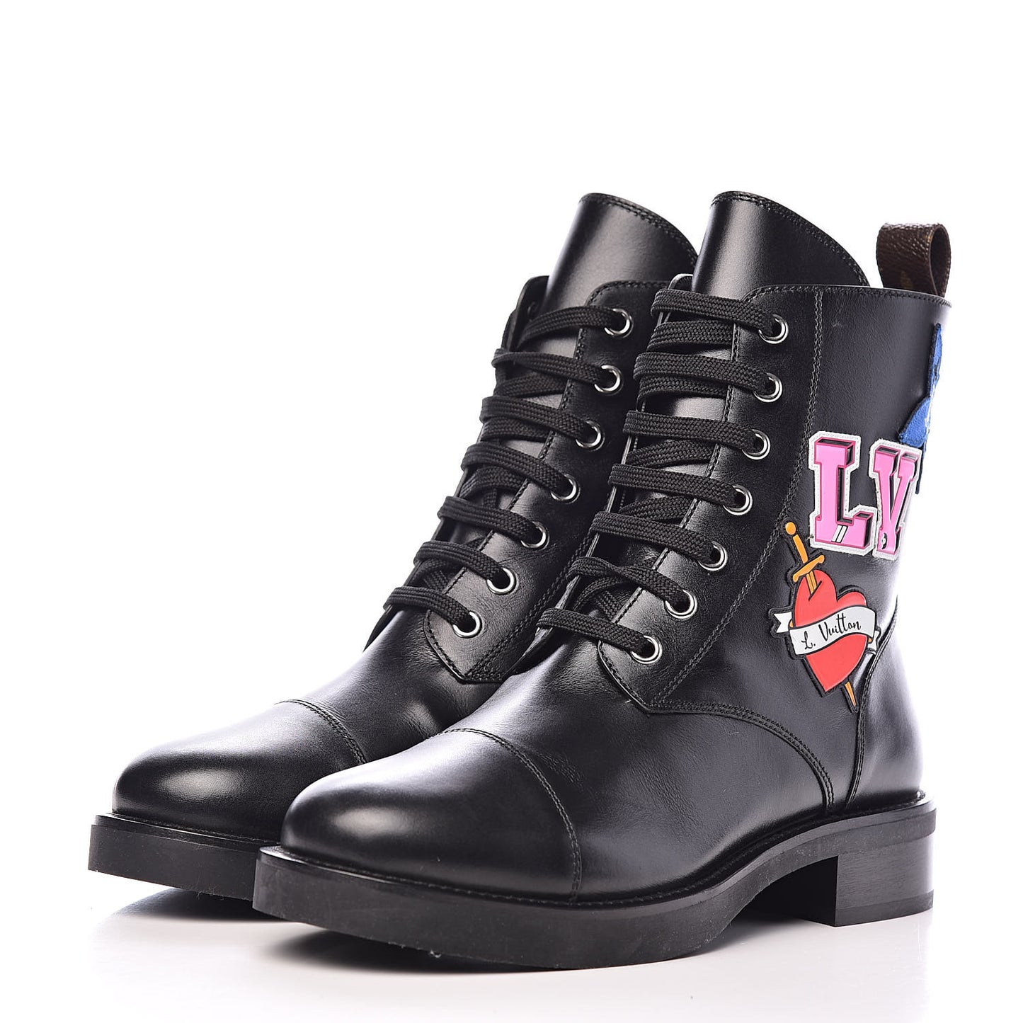 Calfskin LV Black Heart Flat Ranger Boots 38.5 Black