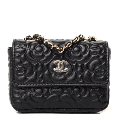 Chanel Lambskin Camellia Embossed Chain Belt Bag Black 1 of 8
