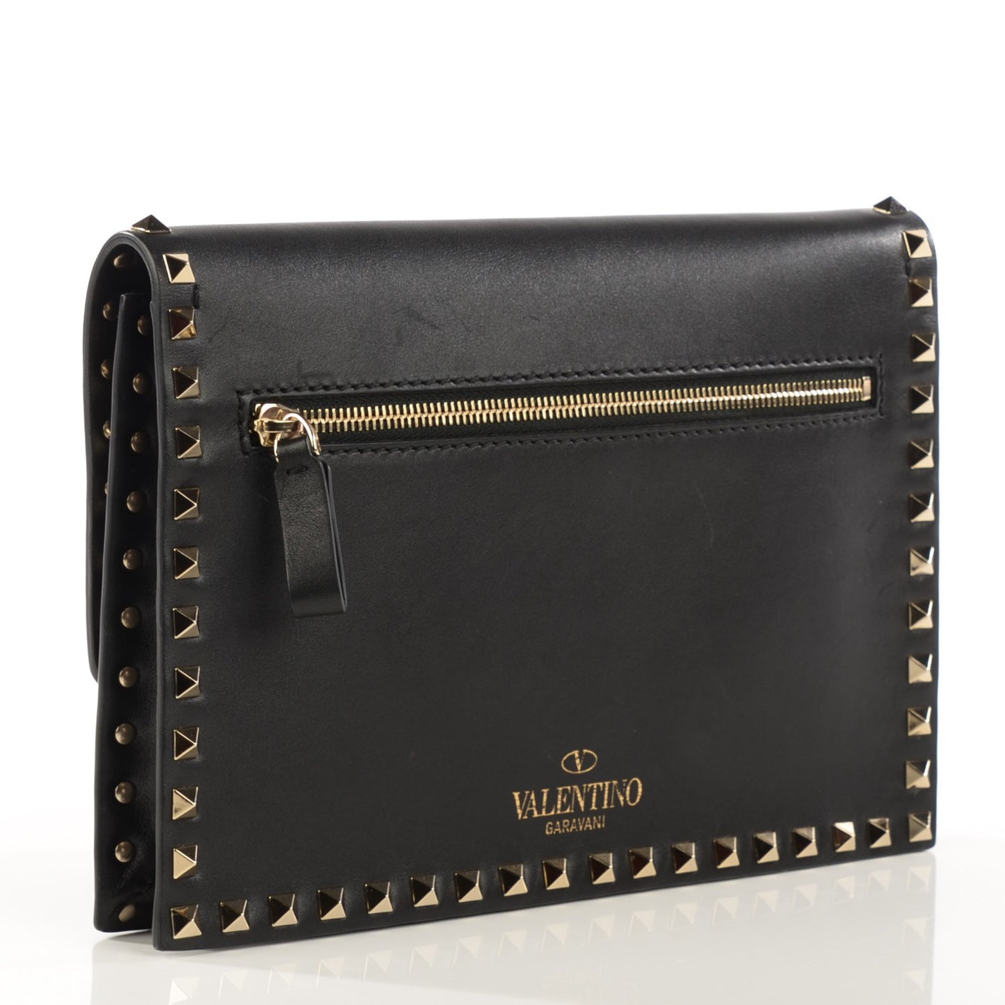 Nappa Rockstud Flip Lock Wristlet Clutch Black