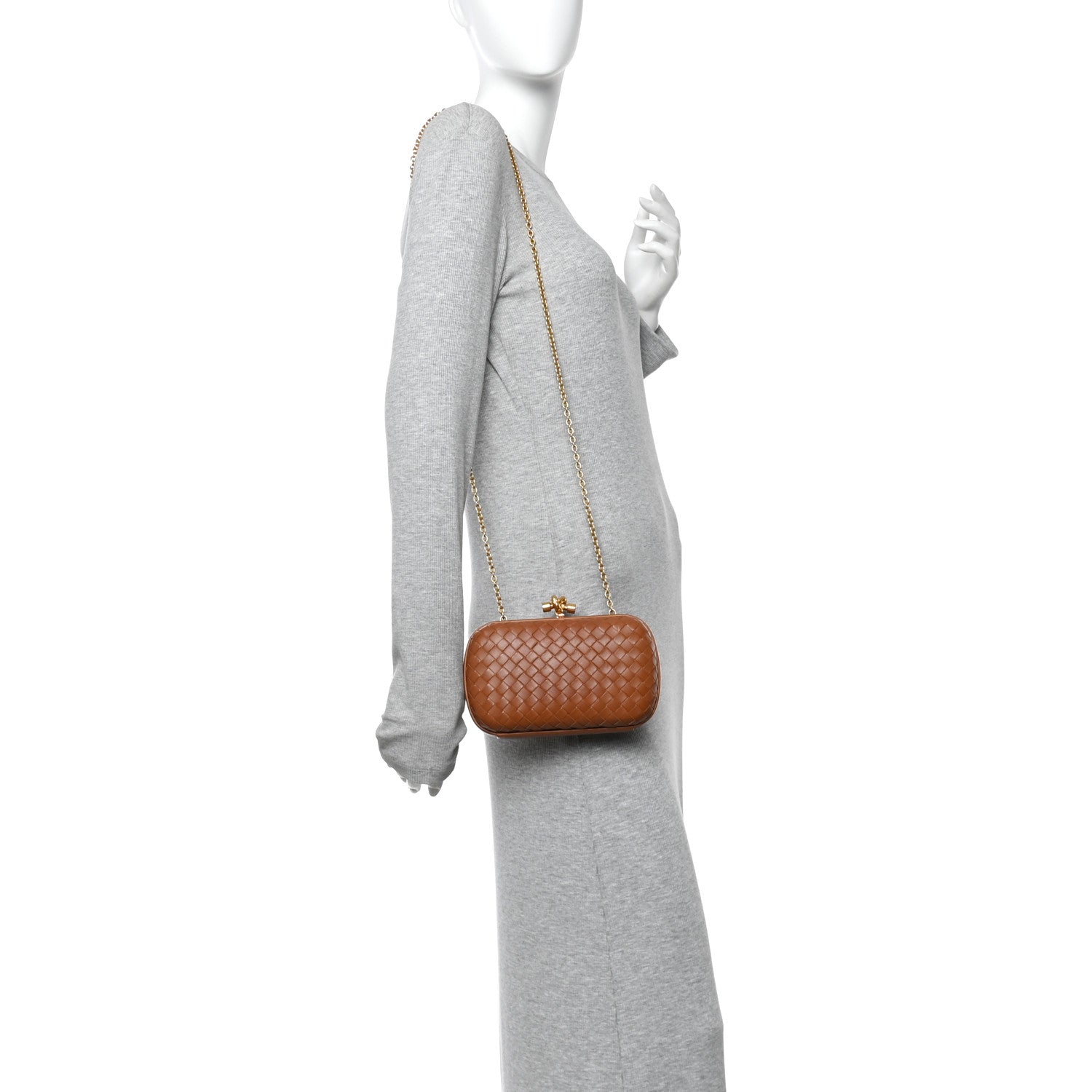 Bottega Veneta Nappa Intrecciato Chain Knot Clutch Caramel 2 of 9
