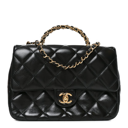 Chanel Shiny Lambskin Quilted Twisted Links Top Handle Flap Black 1 of 10