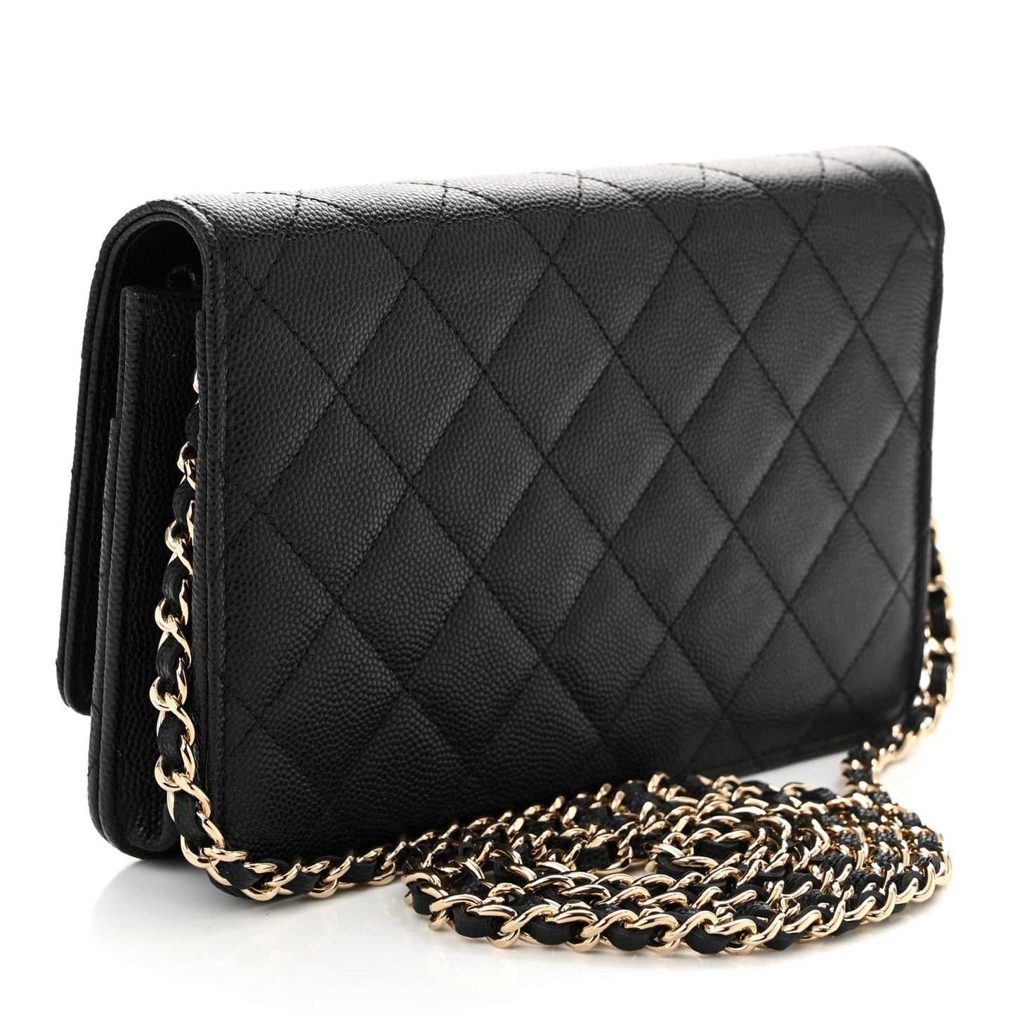 Caviar Quilted Crystal CC Wallet On Chain WOC Black
