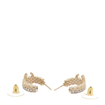 Chanel Metal Crystal Quilted CC Hoop Earrings Gold 3 of 5