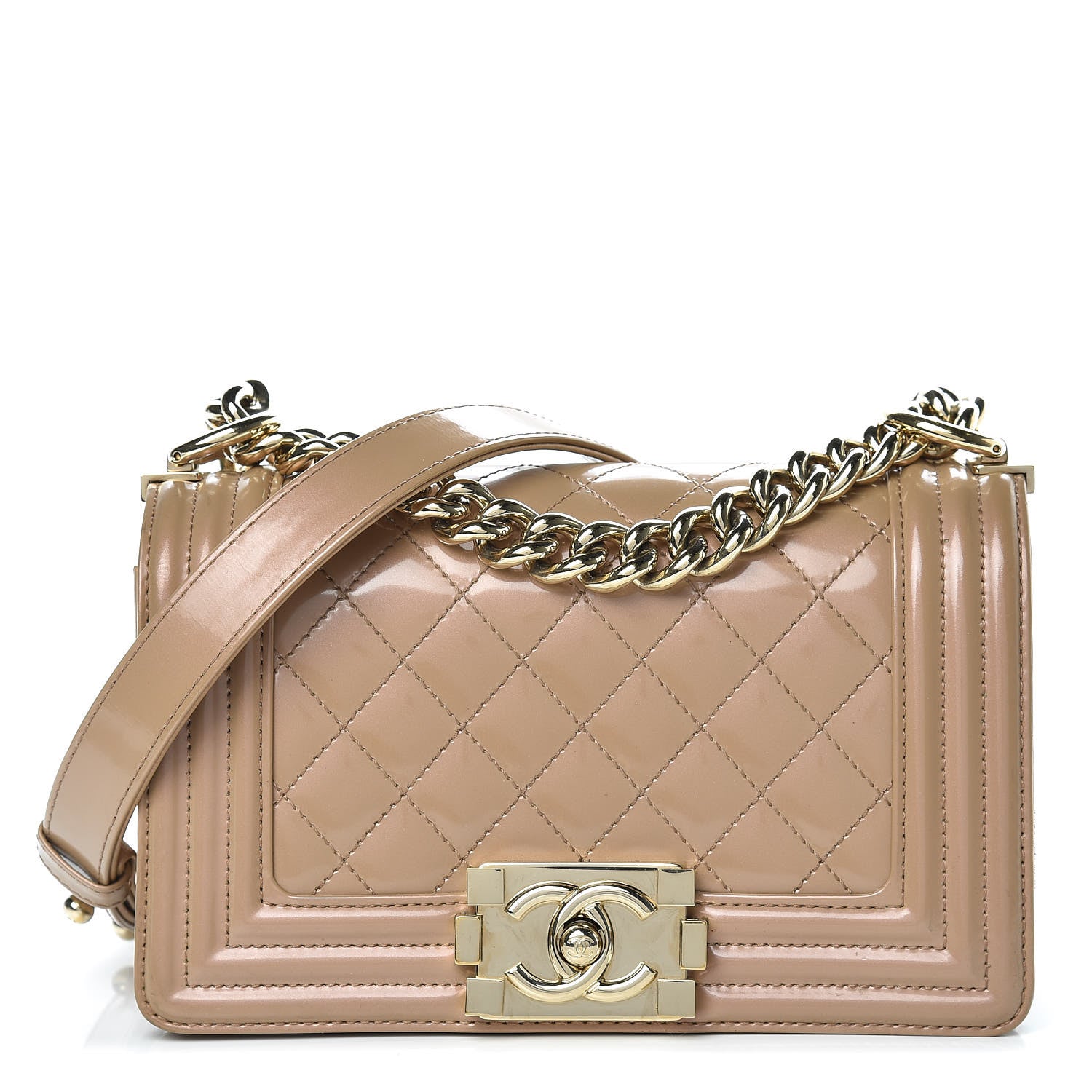 Chanel Iridescent Glazed Calfskin Quilted Small Boy Flap Dark Beige 1 of 12