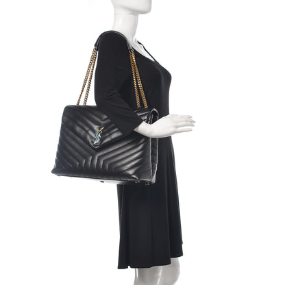Saint Laurent Calfskin Y Quilted Monogram Large Loulou Chain Satchel Black 2 of 11