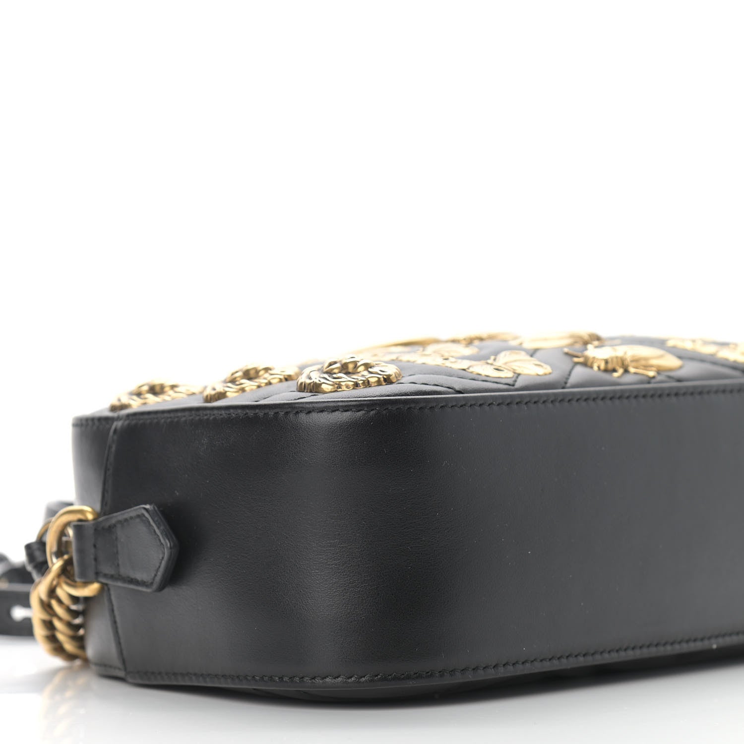 Gucci Calfskin Matelasse Animal Studs Small GG Marmont Chain Shoulder Bag Black 5 of 10