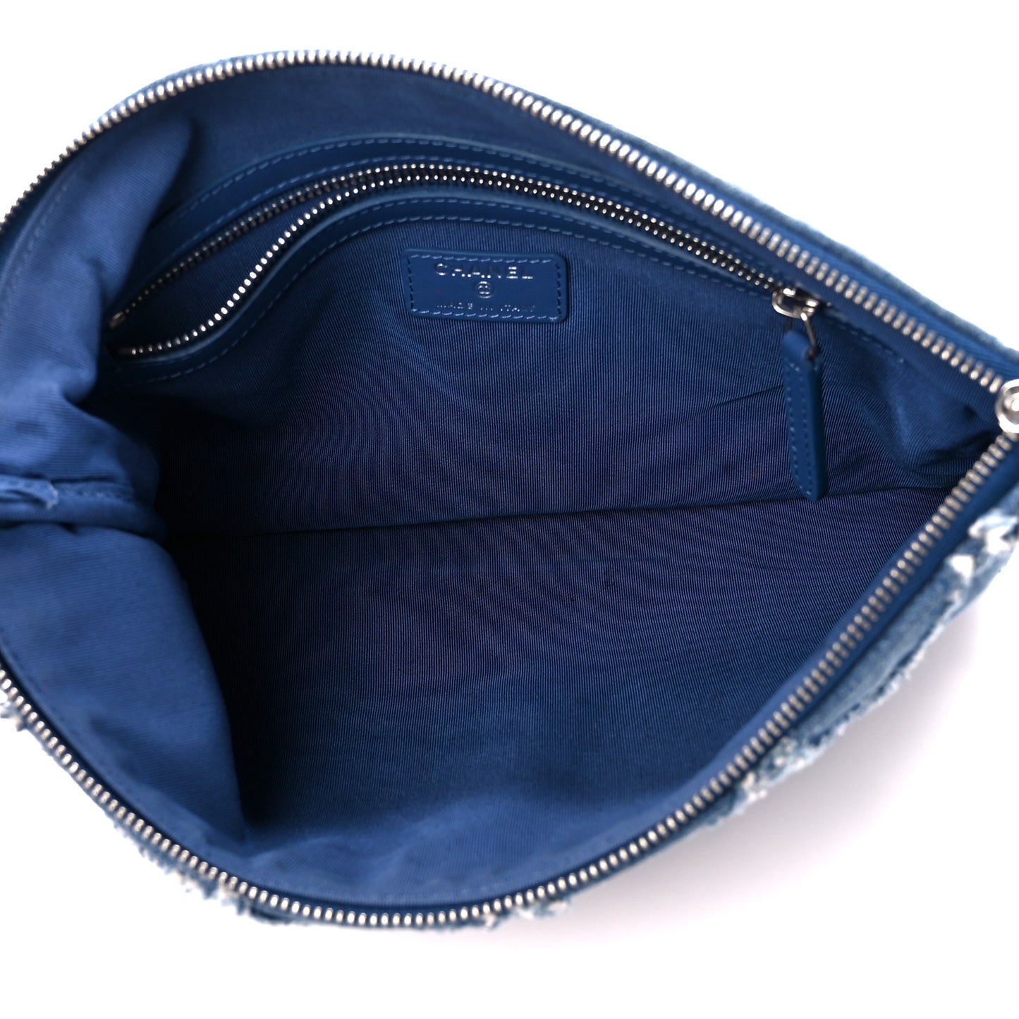 Denim Frayed Medium Cosmetic Case Blue