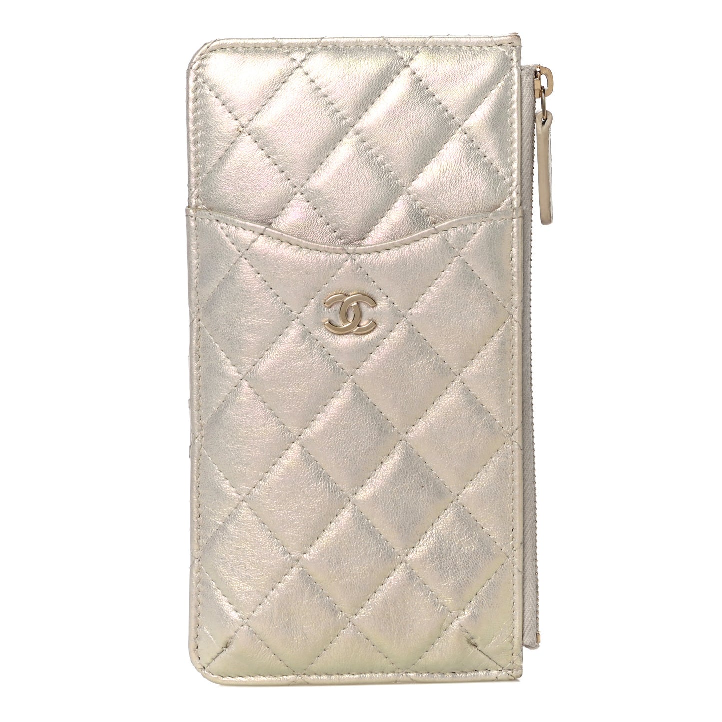 Iridescent Lambskin Quilted Classic iPhone Pouch Ivory
