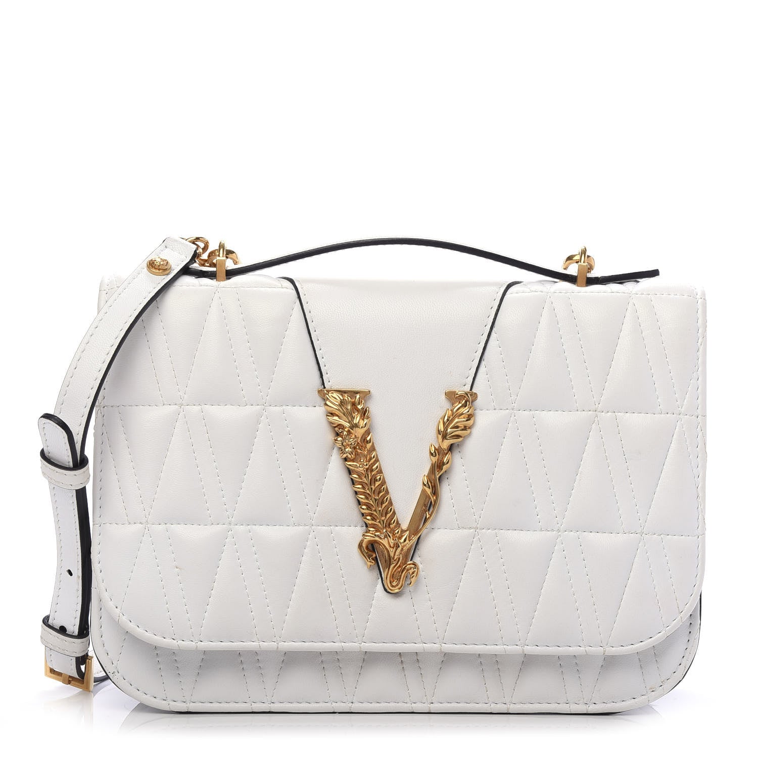 Versace Nappa Quilted Virtus Top Handle Shoulder Bag White 1 of 13