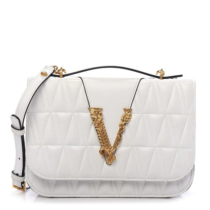 Versace Nappa Quilted Virtus Top Handle Shoulder Bag White 1 of 13
