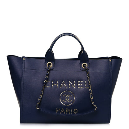 Chanel Caviar Small Studded Deauville Tote Navy 1 of 10