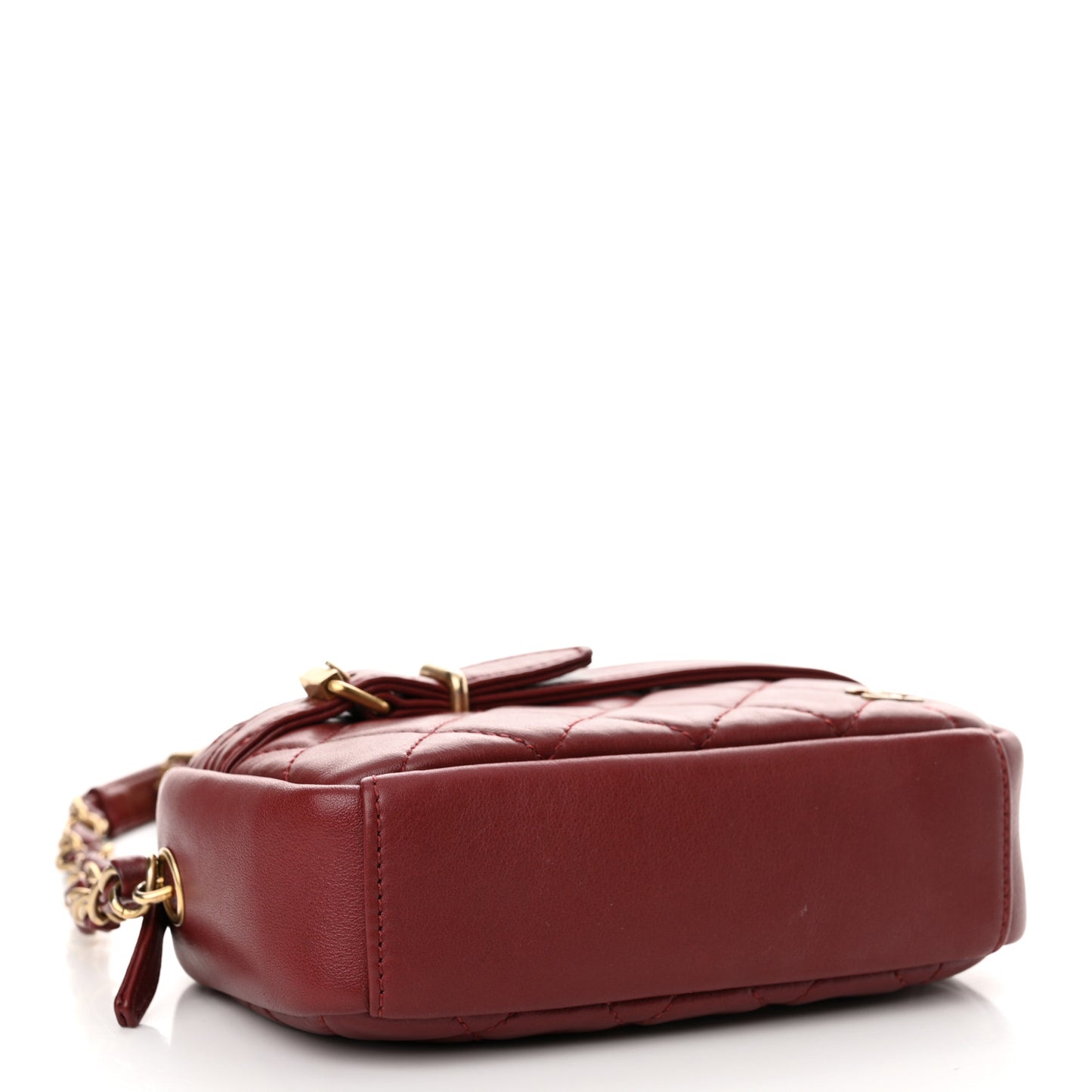 Lambskin Quilted Small Buckle Camera Case Bag Burgundy
