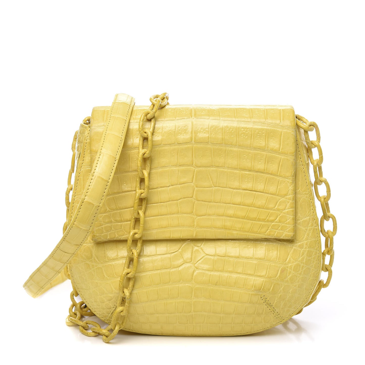 Crocodile Round Flap Top Crossbody Yellow