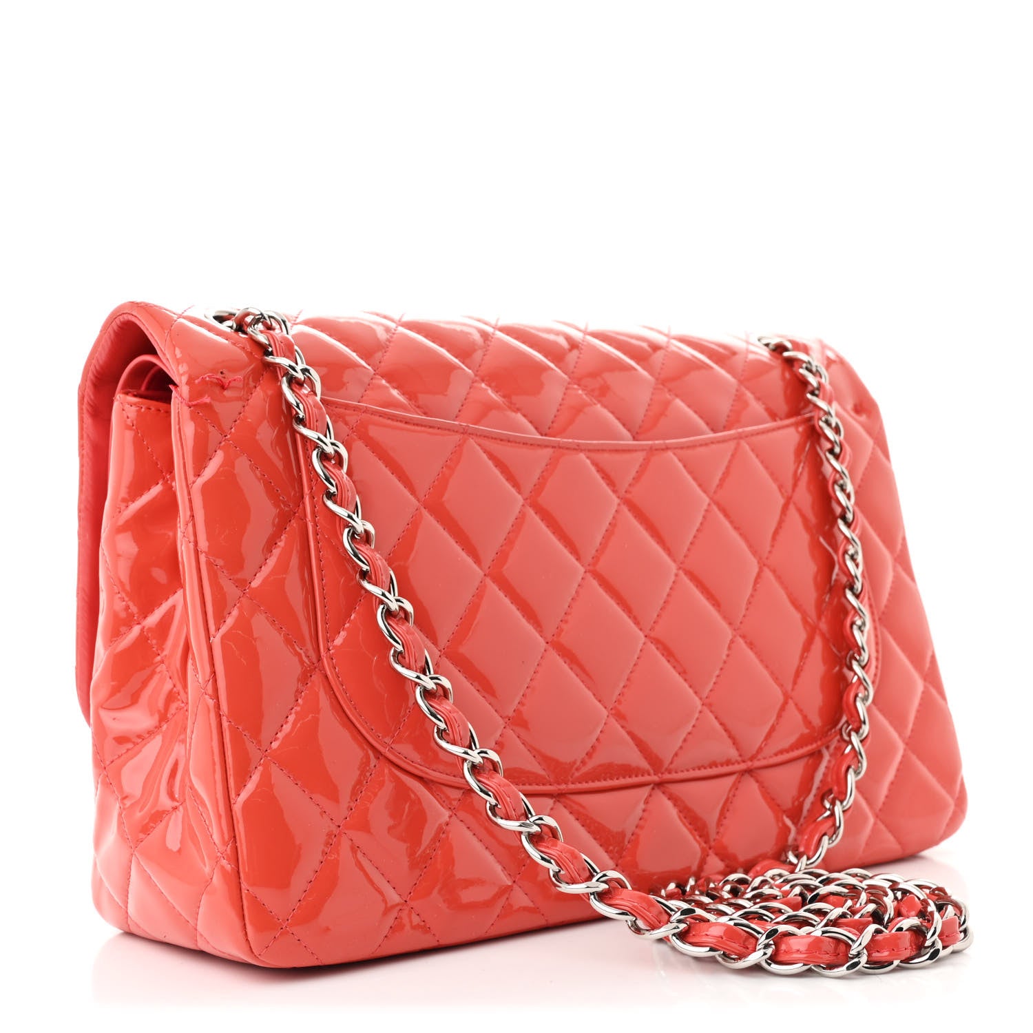 Chanel Patent Quilted Jumbo Double Flap Coral 3 of 11