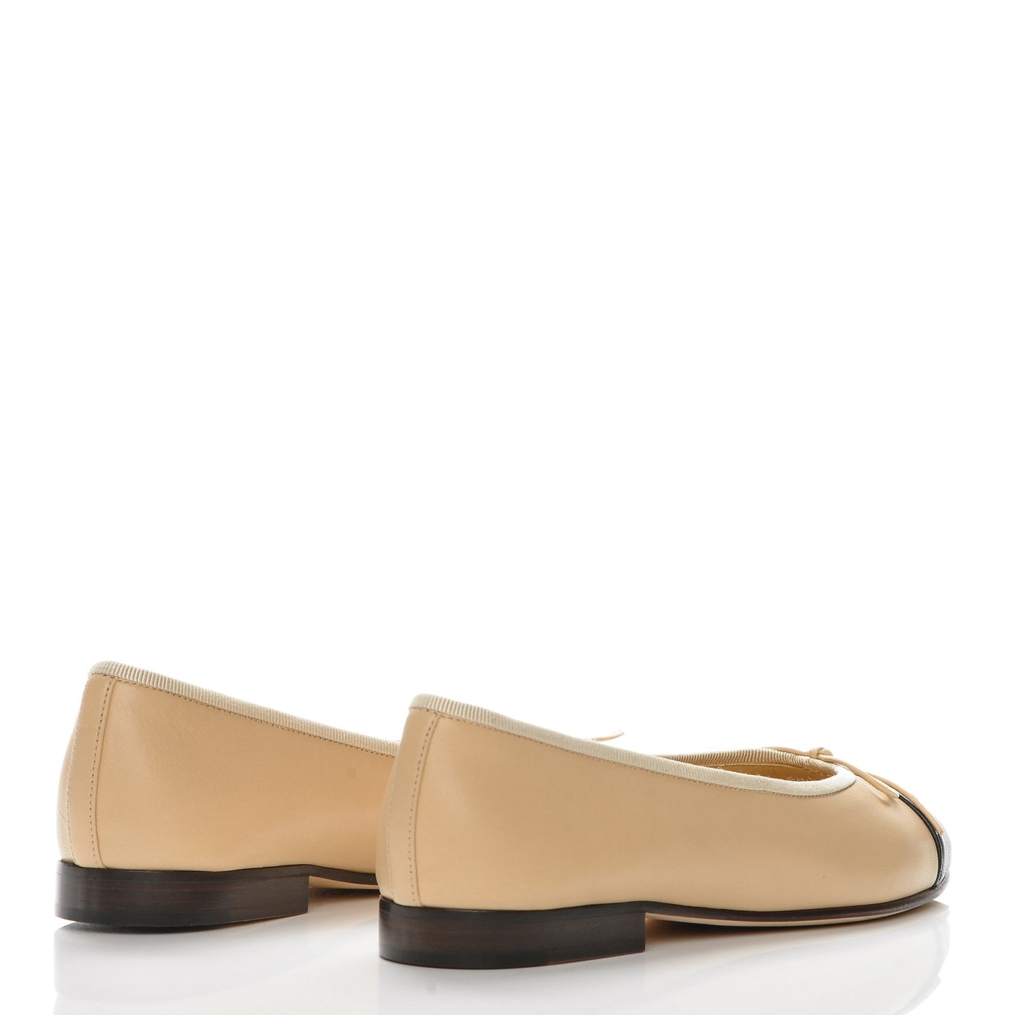 Lambskin Cap Toe Ballerina Flats 35.5 Beige Black