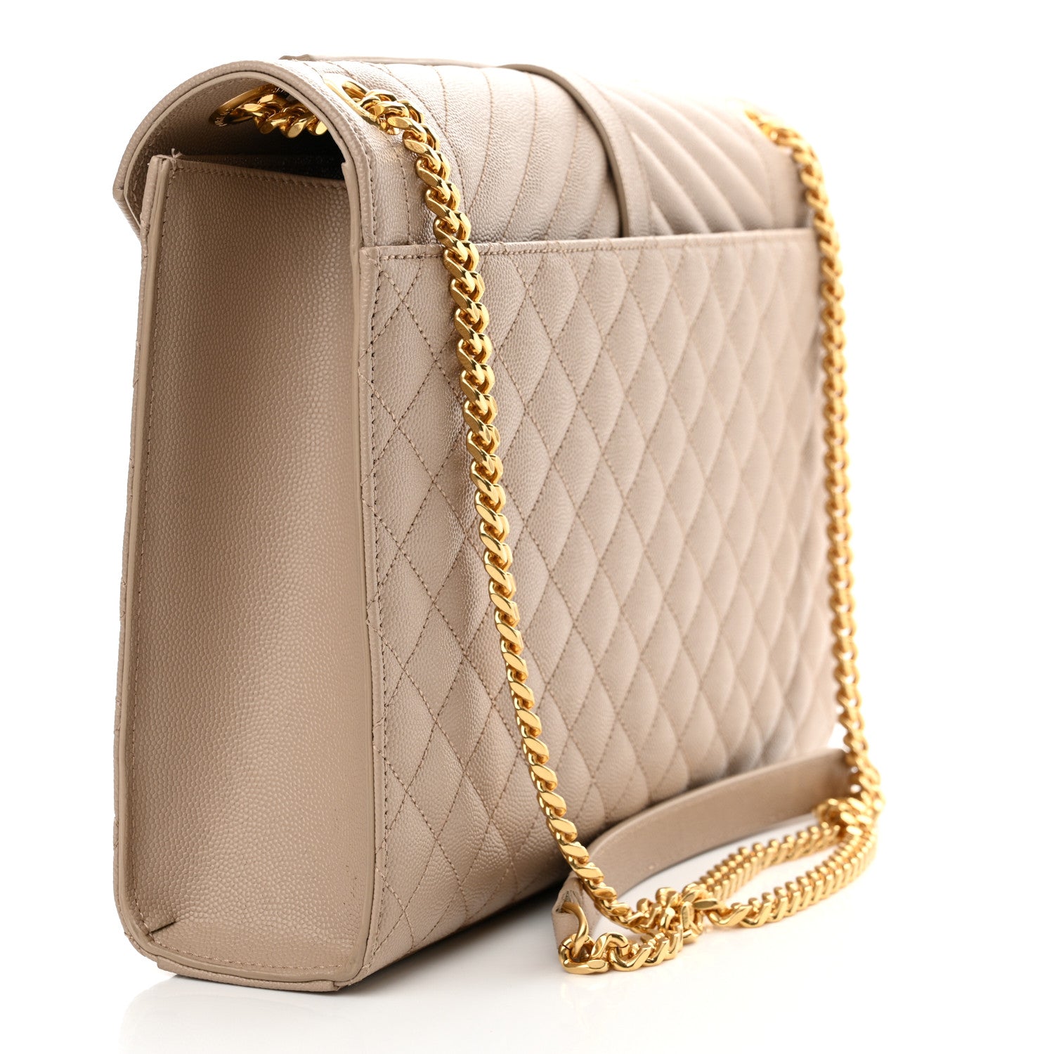 Saint Laurent Grain De Poudre Mixed Matelasse Large Triquilt Monogram Satchel Dark Beige 3 of 10