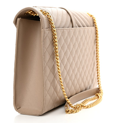 Saint Laurent Grain De Poudre Mixed Matelasse Large Triquilt Monogram Satchel Dark Beige 3 of 10