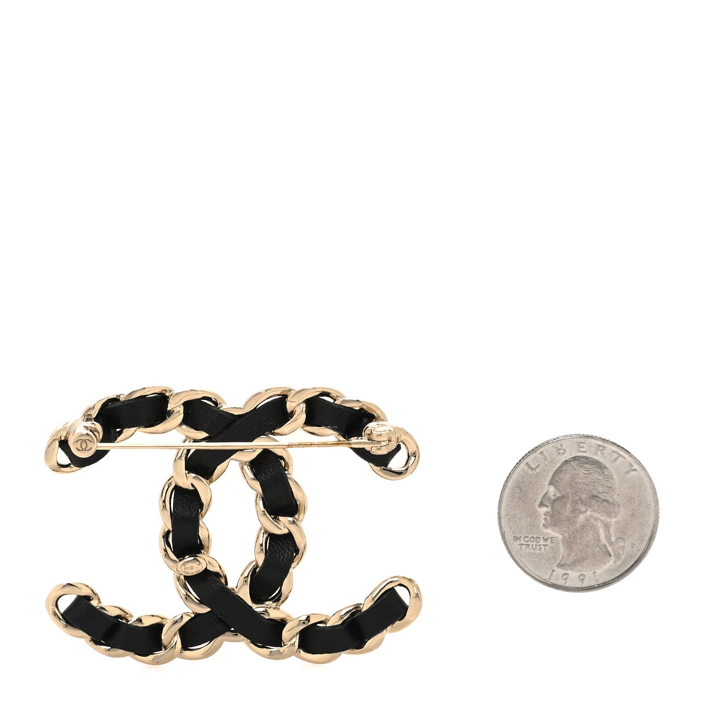 Lambskin Chain CC Brooch Black Gold