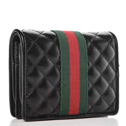 Gucci Calfskin Web Trapuntata GG Marmont Card Case Wallet Black 3 of 11