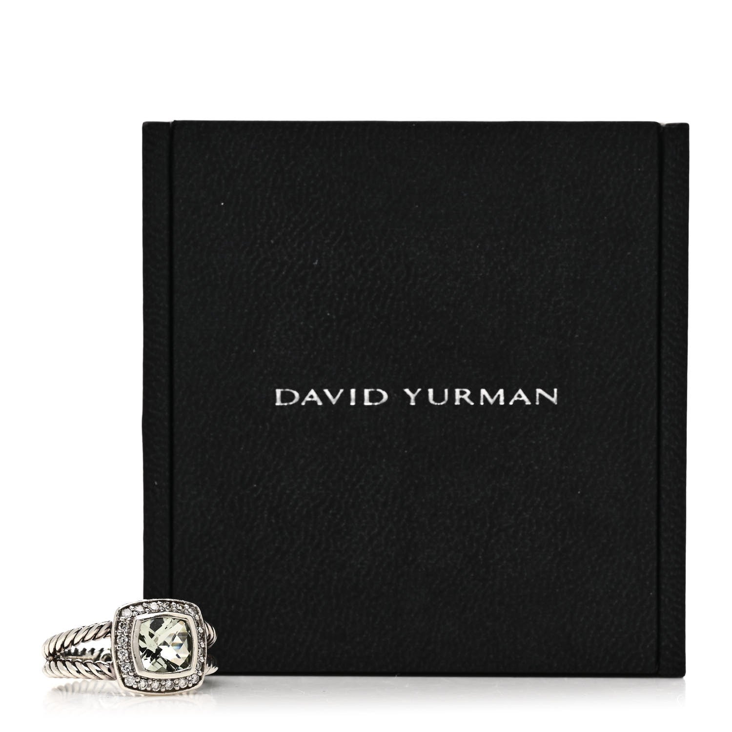David Yurman Sterling Silver Diamond Prasiolite 7mm Petite Albion Ring 52 6 6 of 6