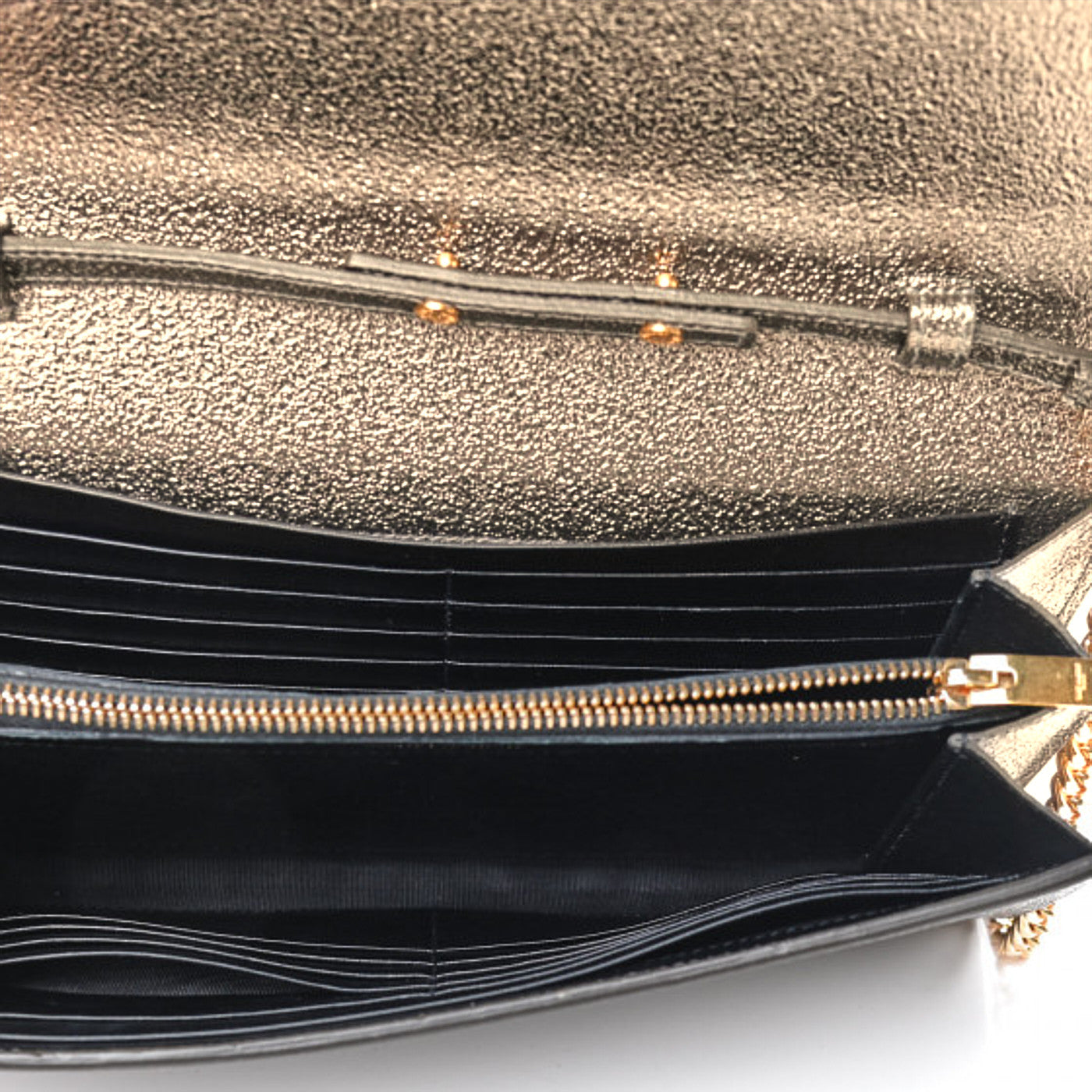 Saint Laurent Grained Metallic Calfskin Monogram Chain Wallet Bronze 4 of 8