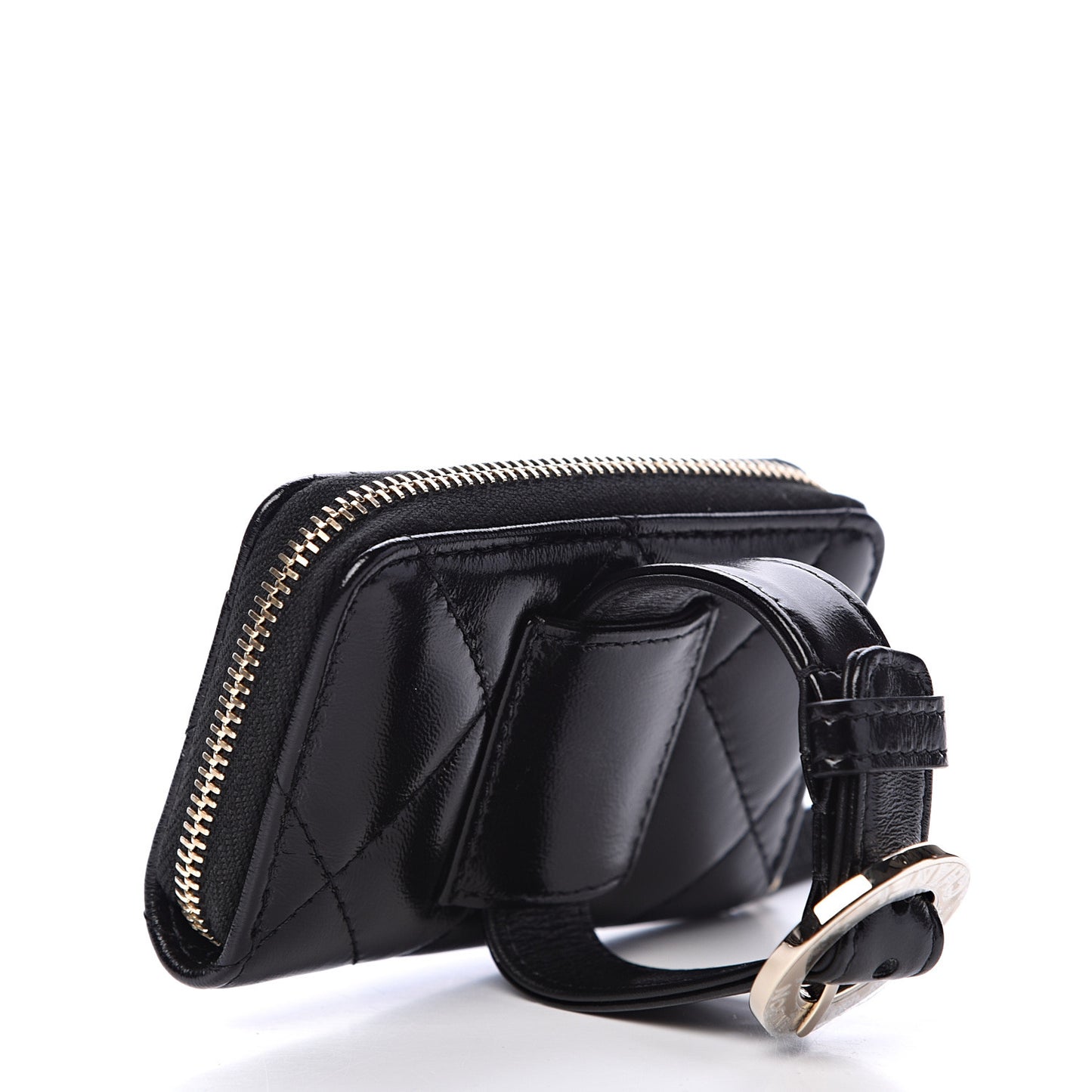 Shiny Lambskin Coin Purse Bracelet Black