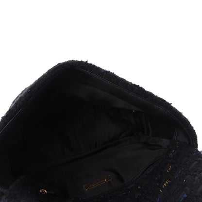 Chanel Tweed Quilted Large Chanel 19 Flap Black Navy Gold 5 of 10