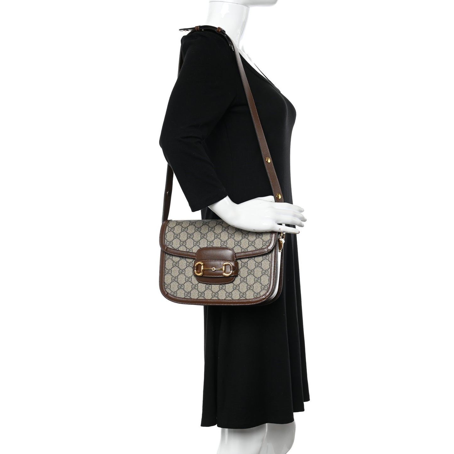 GG Supreme Monogram Horsebit 1955 Shoulder Bag Beige Brown Sugar