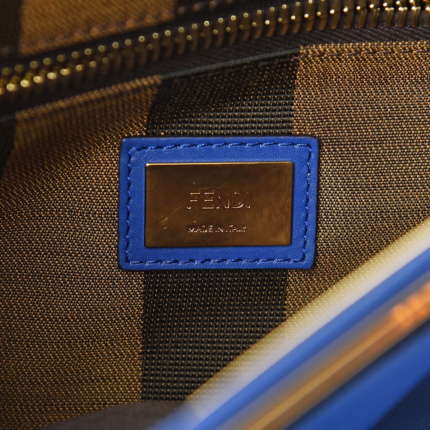 Fendi Vitello Morgan Fabric Jacquard Pequin Medium Peekaboo Iconic Satchel Blue Neon Tobacco 8 of 13