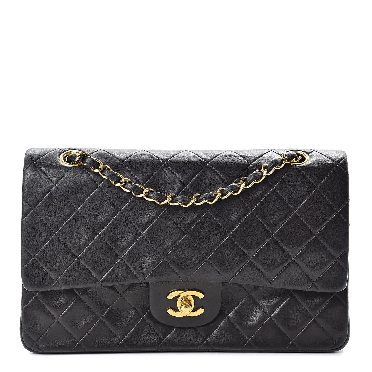 Lambskin Quilted Medium Double Flap Black