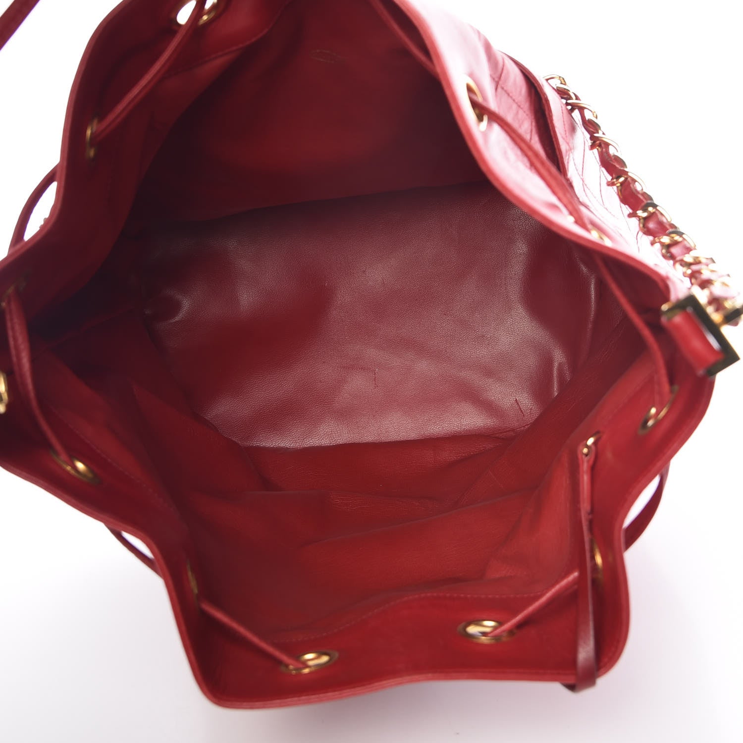 Chanel Lambskin Diamond Stitched CC Drawstring Shoulder Bag Red 6 of 13