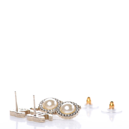Chanel Crystal Pearl CC Lace Camellia Earrings Gold 4 of 5