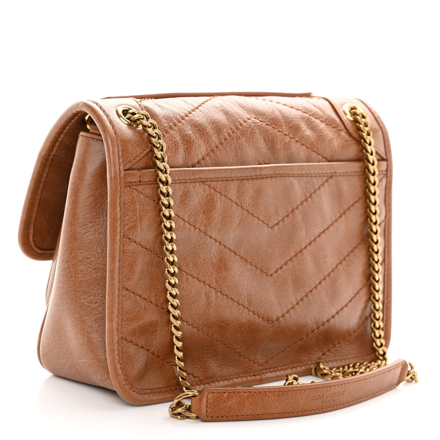 Saint Laurent Crinkled Calfskin Matelasse Monogram Baby Niki Chain Satchel Light Caramel 3 of 10