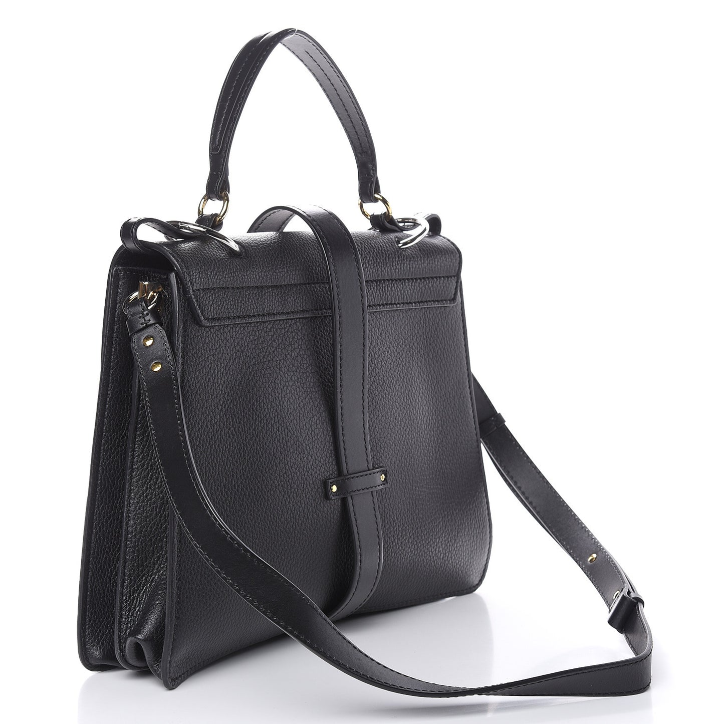 Grained Deerskin Shiny Calfskin Large Aby Day Shoulder Bag Black