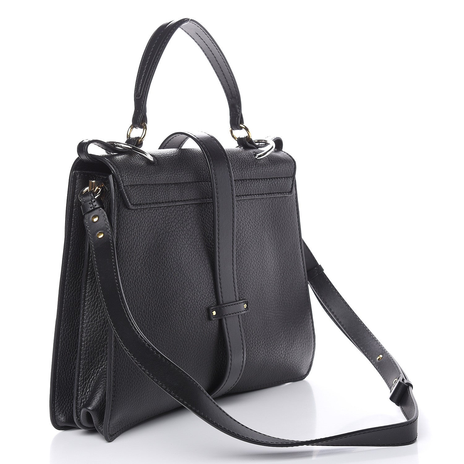 Chloe Grained Deerskin Shiny Calfskin Large Aby Day Shoulder Bag Black 3 of 15