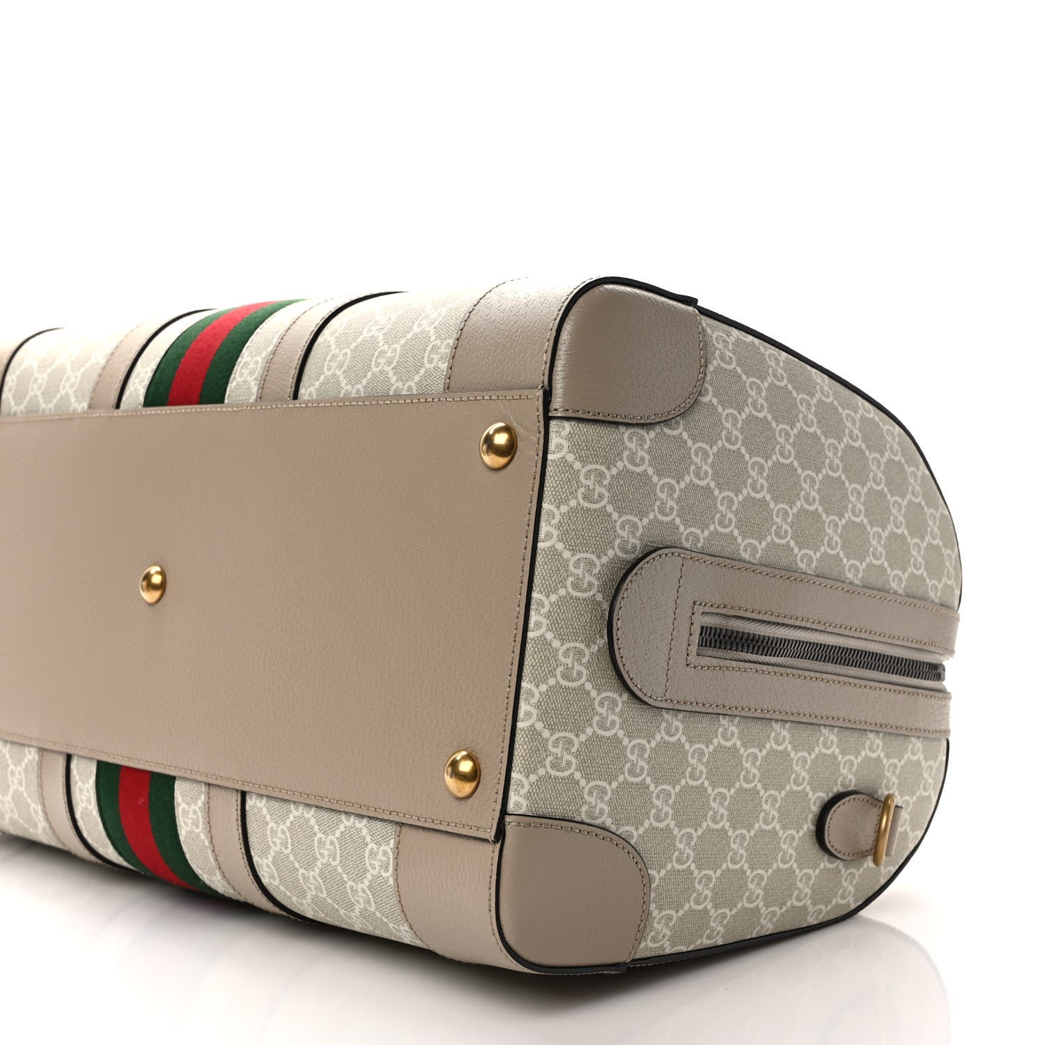 Gucci GG Supreme Monogram Textured Dollar Calfskin Web Medium Savoy Duffle Bag Beige Mystic White Oatmeal 8 of 10