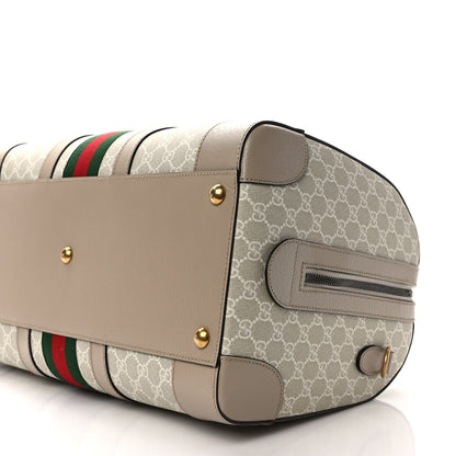 Gucci GG Supreme Monogram Textured Dollar Calfskin Web Medium Savoy Duffle Bag Beige Mystic White Oatmeal 8 of 10