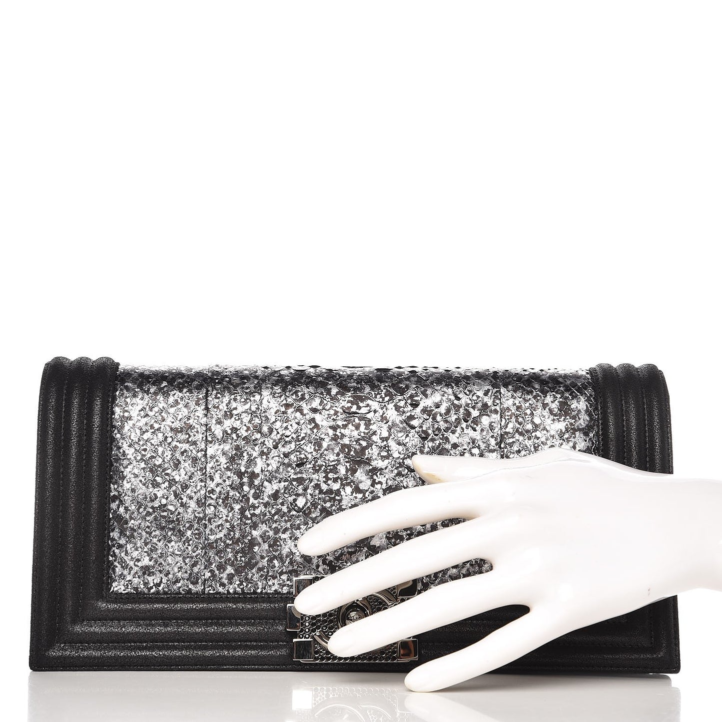 Calfskin Python Boy Flap Clutch Black