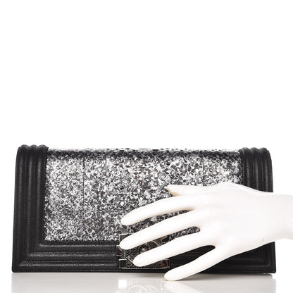 Chanel Calfskin Python Boy Flap Clutch Black 2 of 8