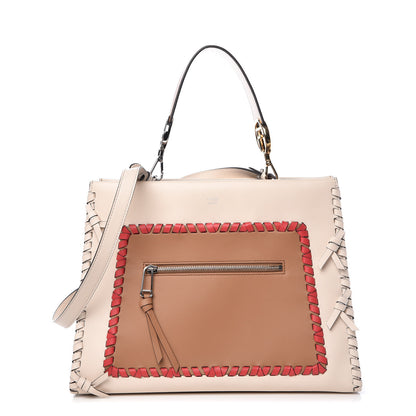 Fendi Vitello Century F is Fendi Whipstitch Bi-Color Regular Runaway Satchel Camelia Orzo Multicolor 1 of 12