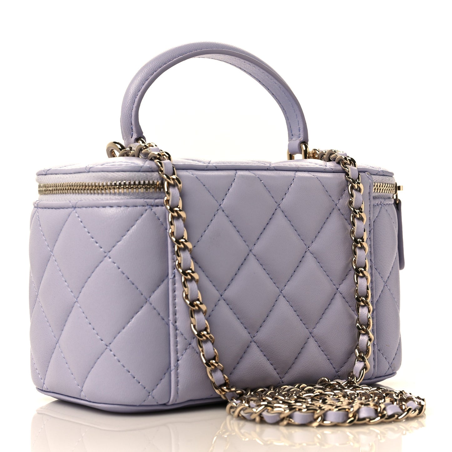 Lambskin Quilted Small Top Handle Vanity Case With Chain Light Purple