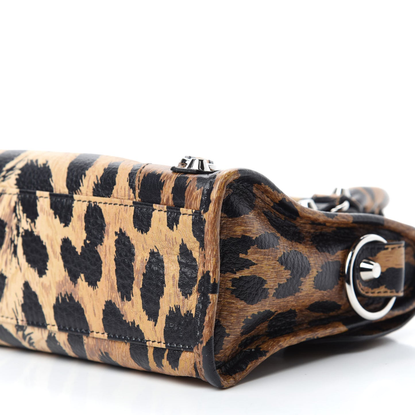 Smooth Calfskin Leopard Print Classic Silver Hardware Mini City Beige