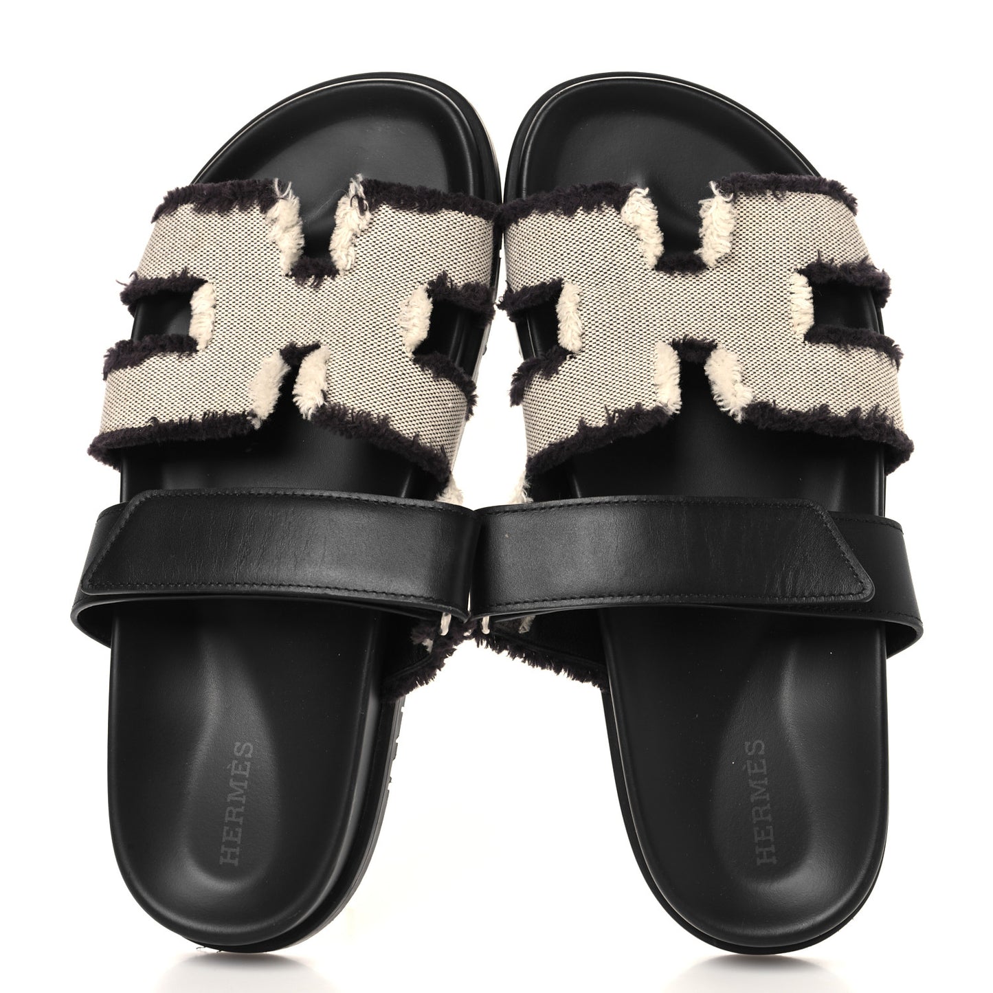 Techno Fringed H Canvas Caflskin Womens Chypre Sandals 38 Prunoir Black