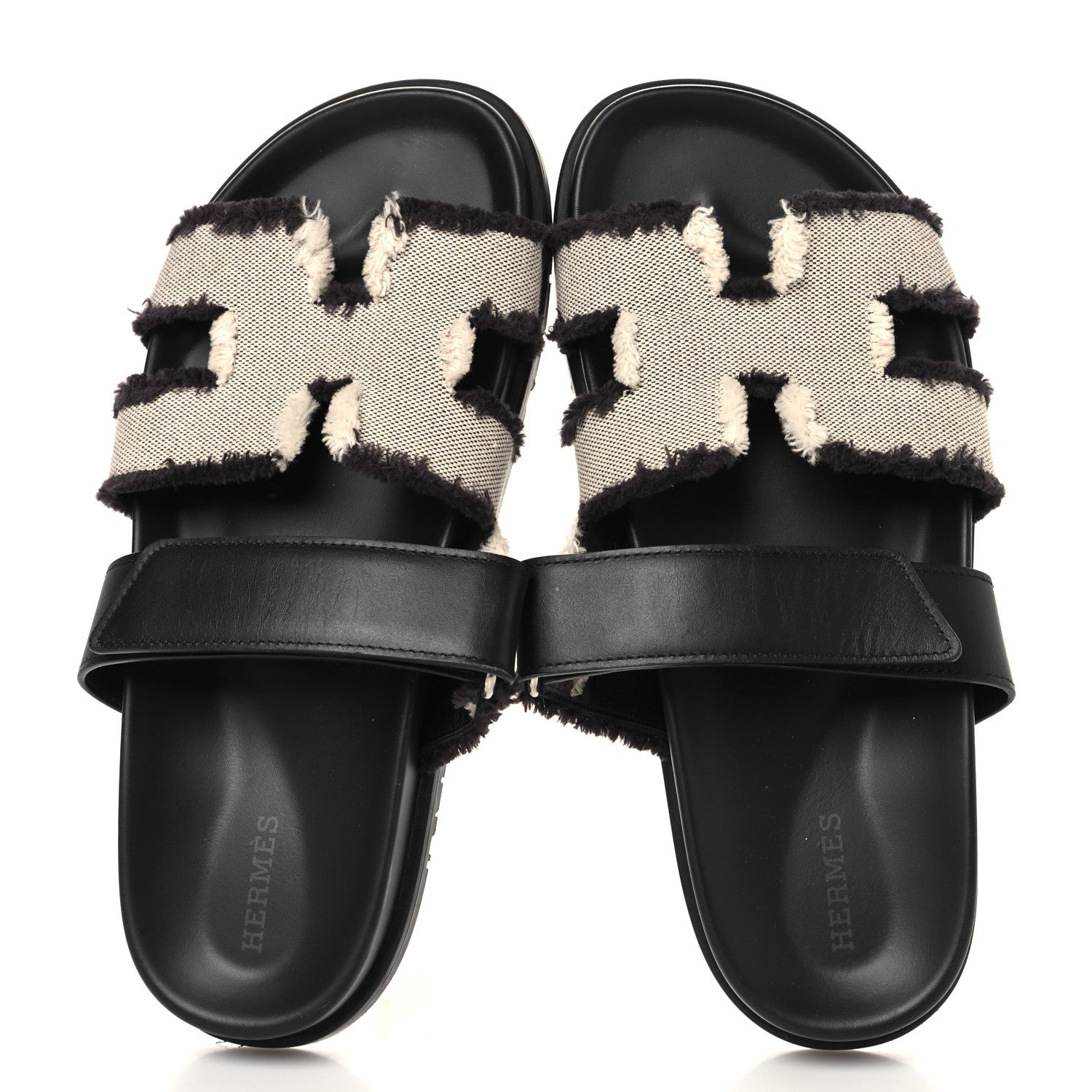 Hermes Techno Fringed H Canvas Caflskin Womens Chypre Sandals 38 Prunoir Black 2 of 9