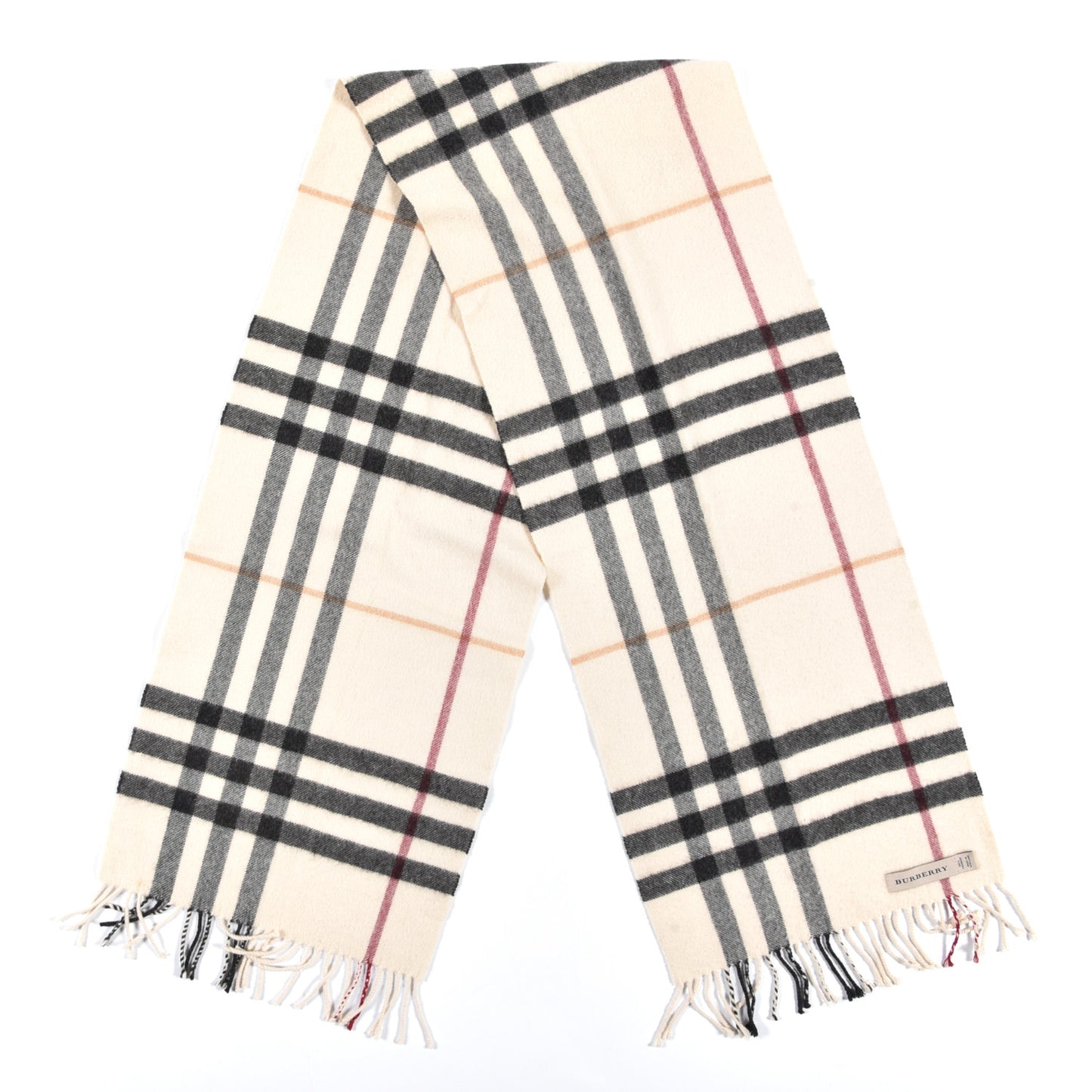 Cashmere Giant Check Fringe Scarf Ivory