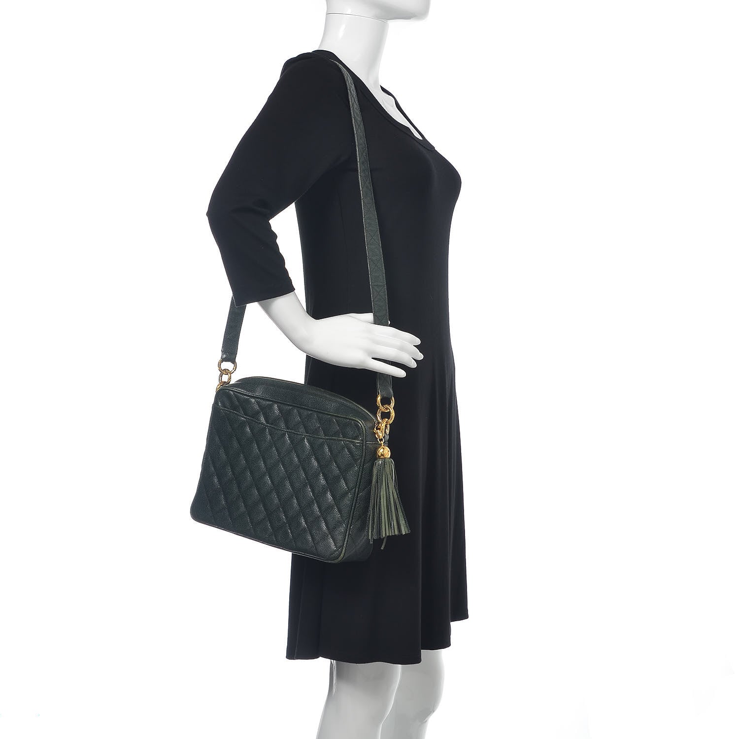 Chanel Caviar Quilted Tassel Camera Bag Dark Green 3 of 18