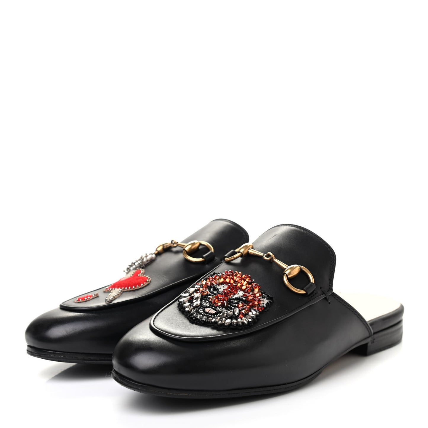 Calfskin Crystal Tiger Embroidered Womens Princetown Slippers 36 Black