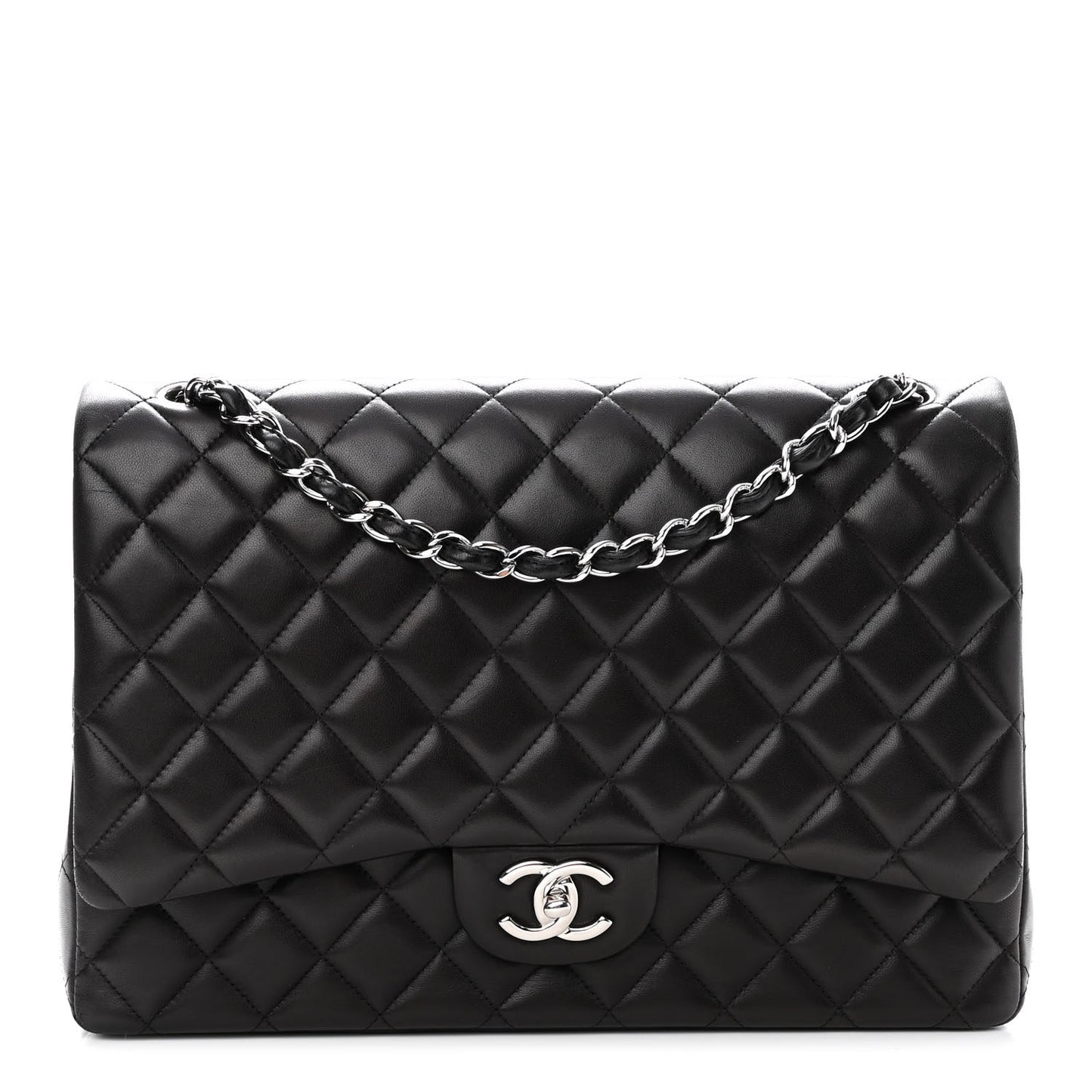 Lambskin Quilted Maxi Double Flap Black